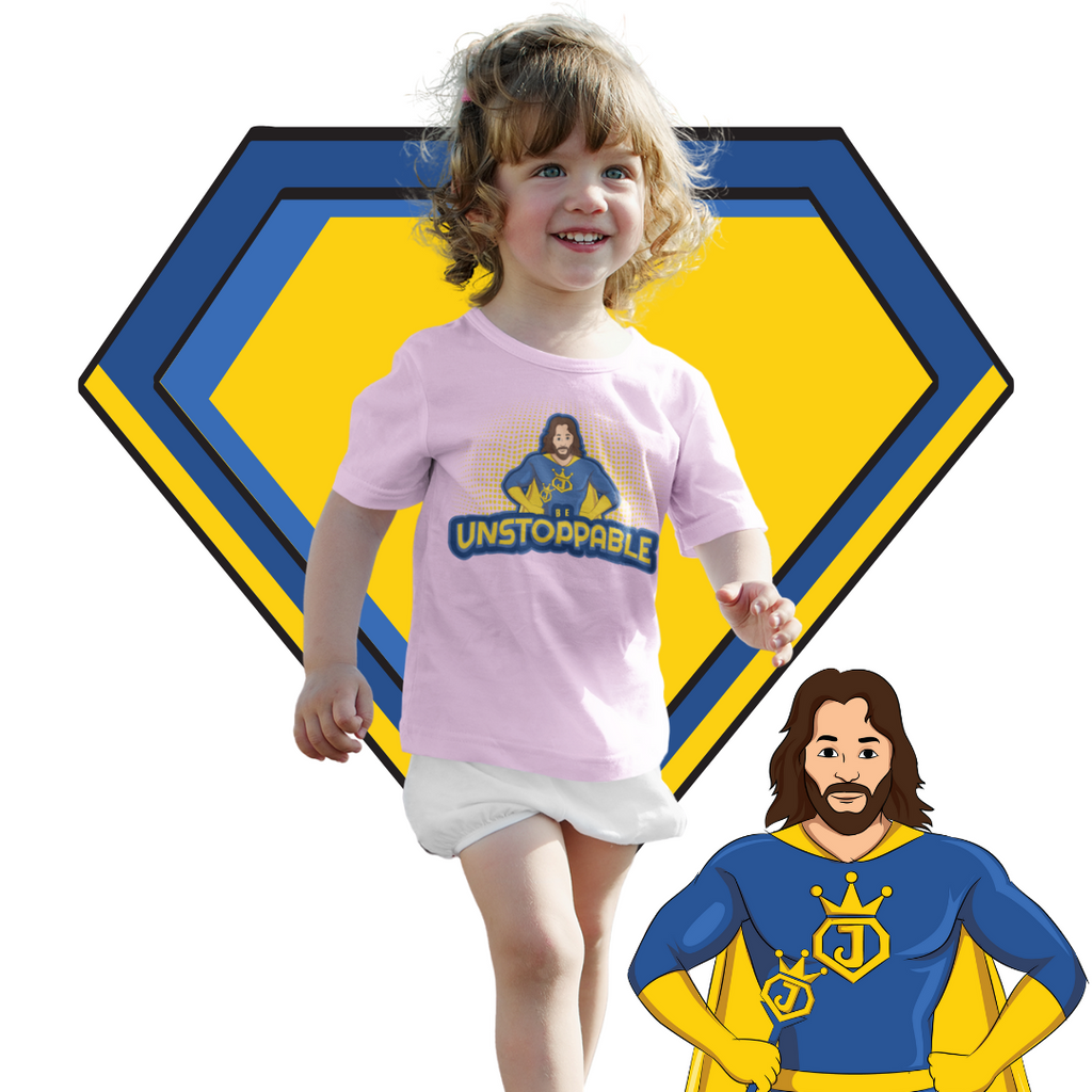 "Be Unstoppable" Jesus Pose Superhero Toddler T Shirt Baby Pink