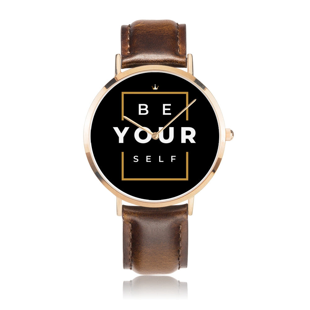 Be Yourself Men Genuine Leather Strap Water-resistant Quartz Watch (Rose Gold) - HBS Inspire Me