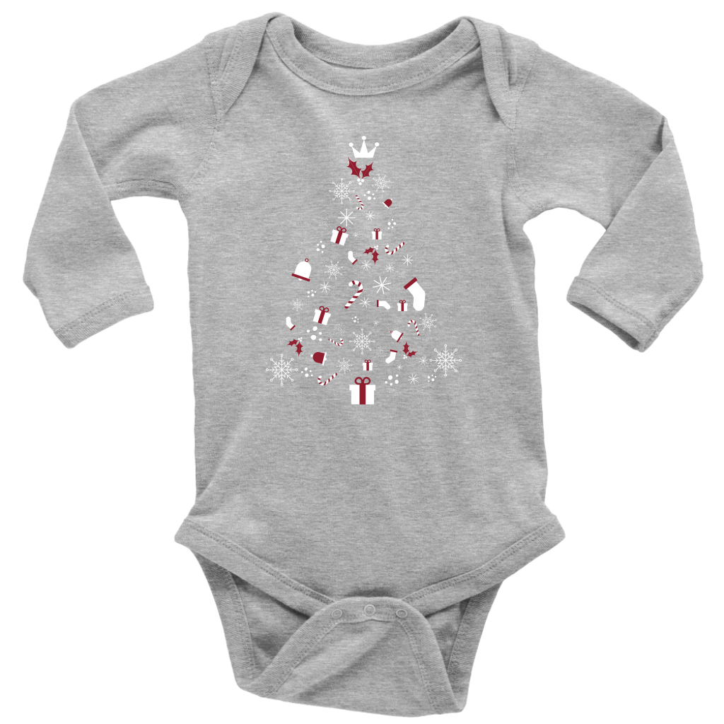 Christmas Tree Long Sleeve Baby Unisex Bodysuit (Available in 4 Colours) - HBS Inspire Me