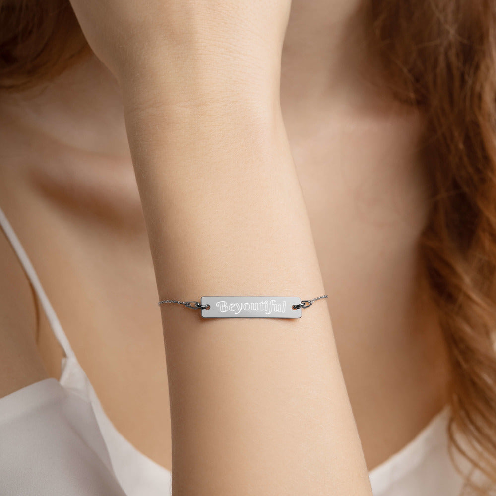 Engraved Beyoutiful Silver Bar Chain Bracelet - HBS Inspire Me