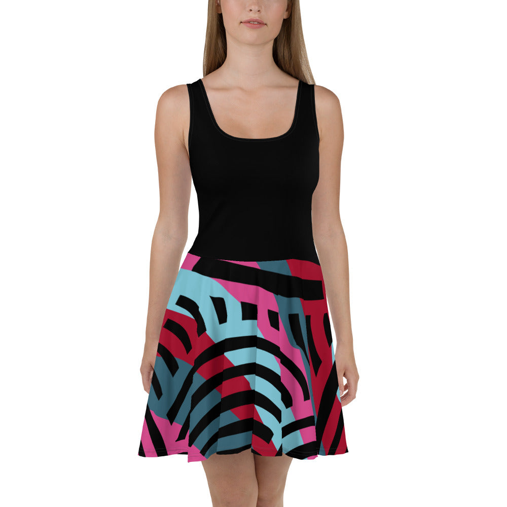 African Print Stripe Collage Skater Dress