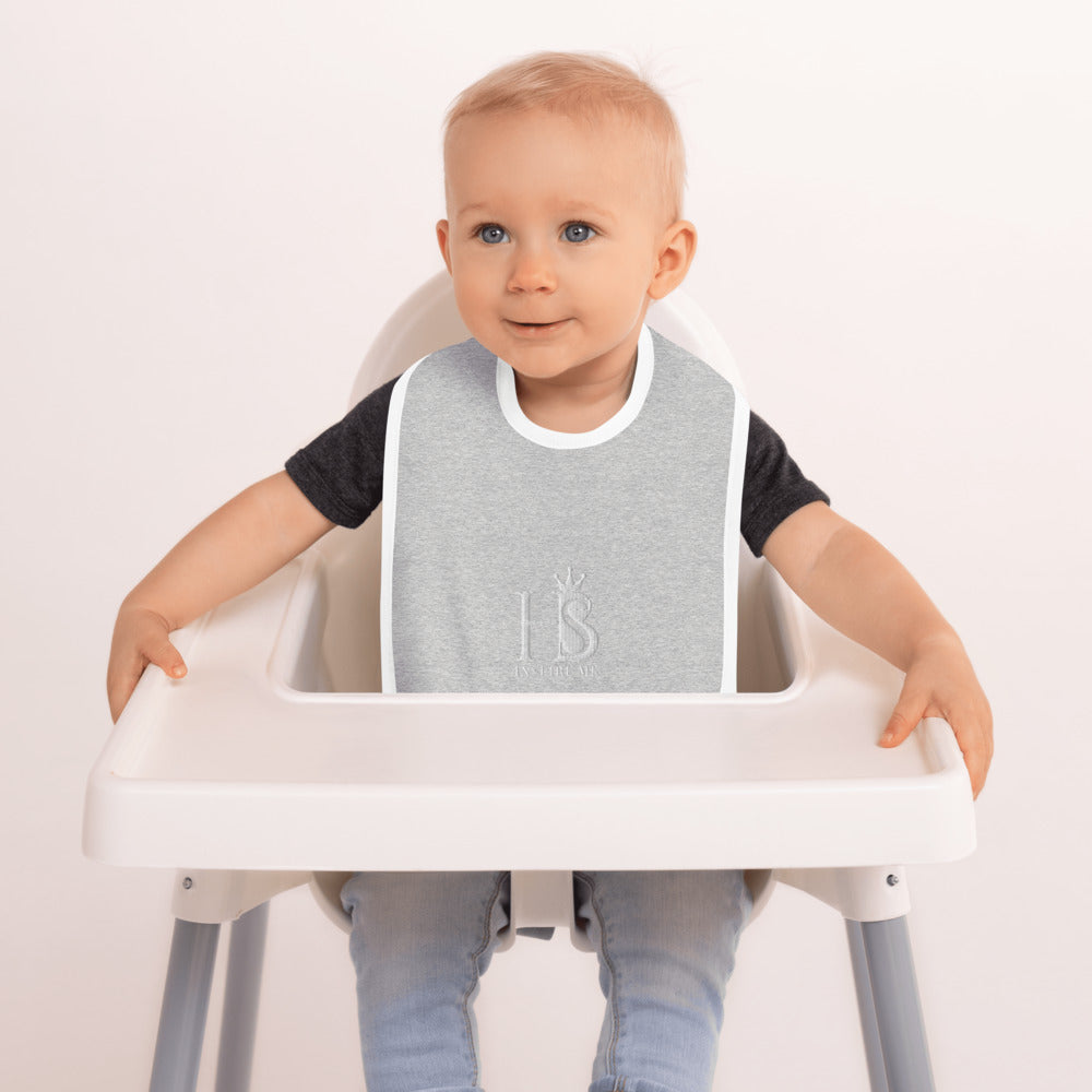 HBS Inspire Me Embroidered Baby Bib - White - HBS Inspire Me