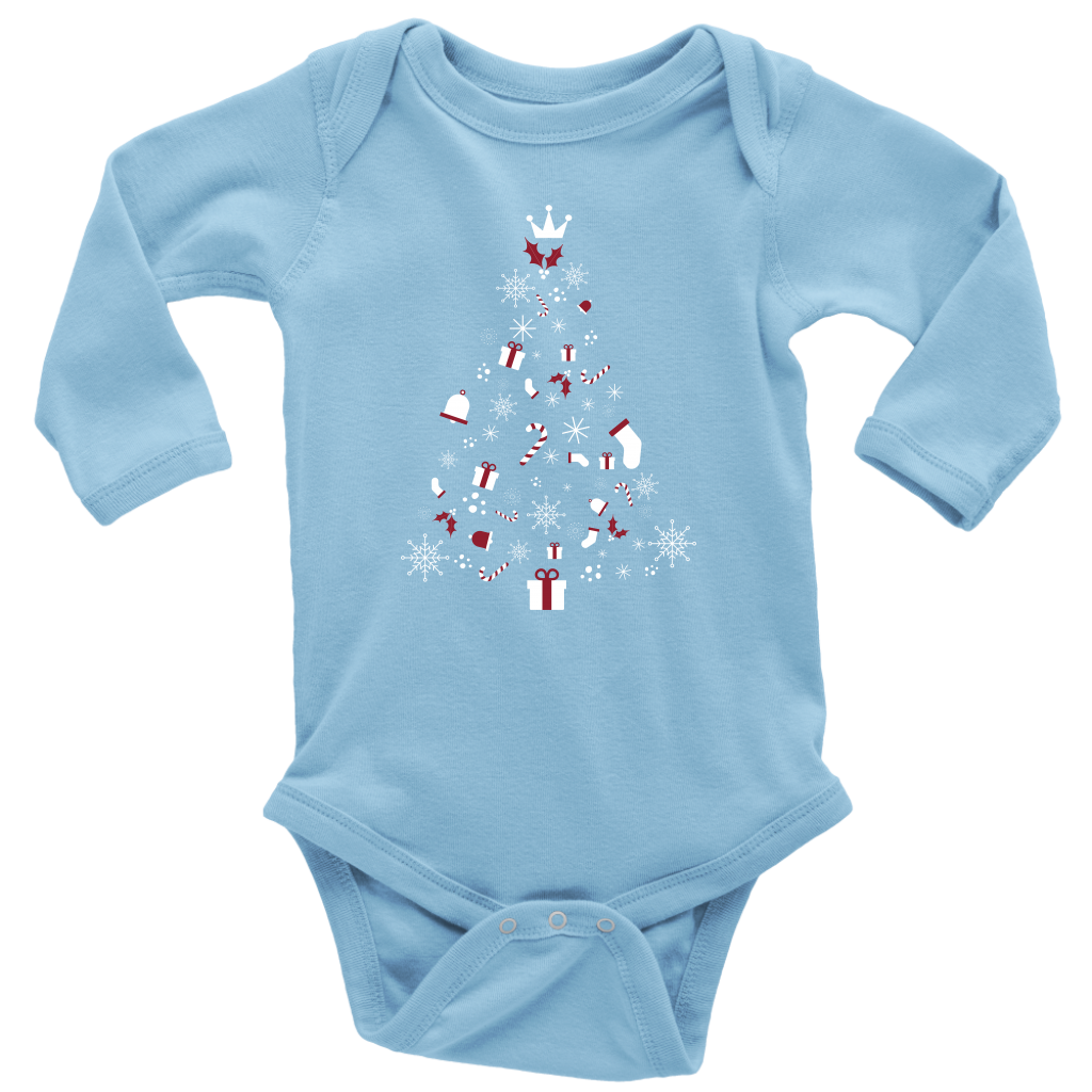 Christmas Tree Long Sleeve Baby Unisex Bodysuit (Available in 4 Colours) - HBS Inspire Me