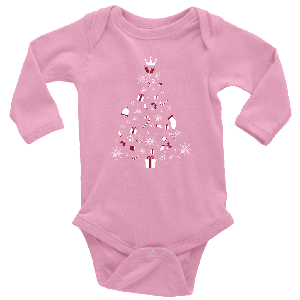 Christmas Tree Long Sleeve Baby Unisex Bodysuit (Available in 4 Colours) - HBS Inspire Me