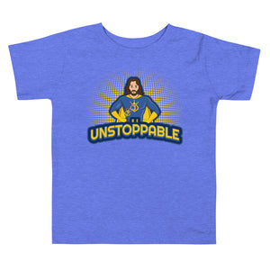 "Be Unstoppable" Jesus Pose Superhero Toddler T Shirt Baby Blue