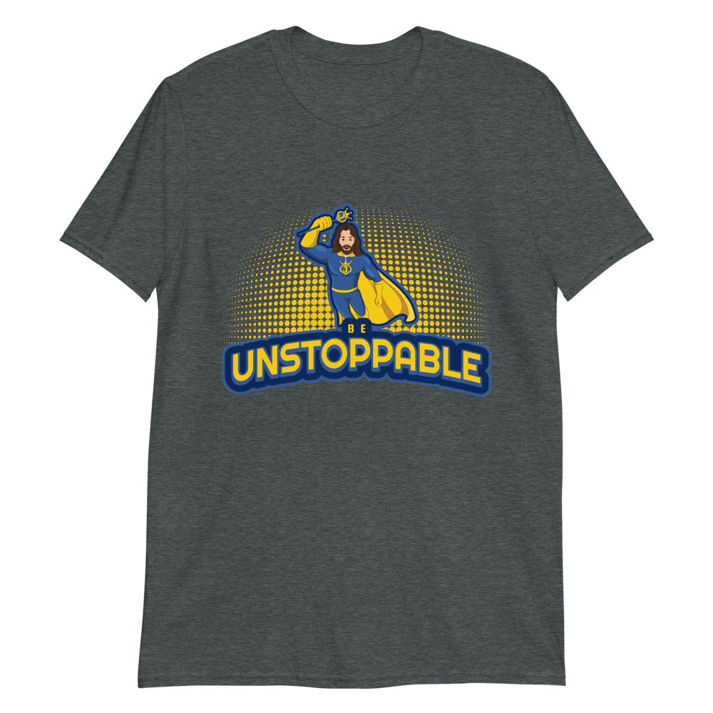 Be Unstoppable" Jesus Action Superhero Adult Unisex Tee