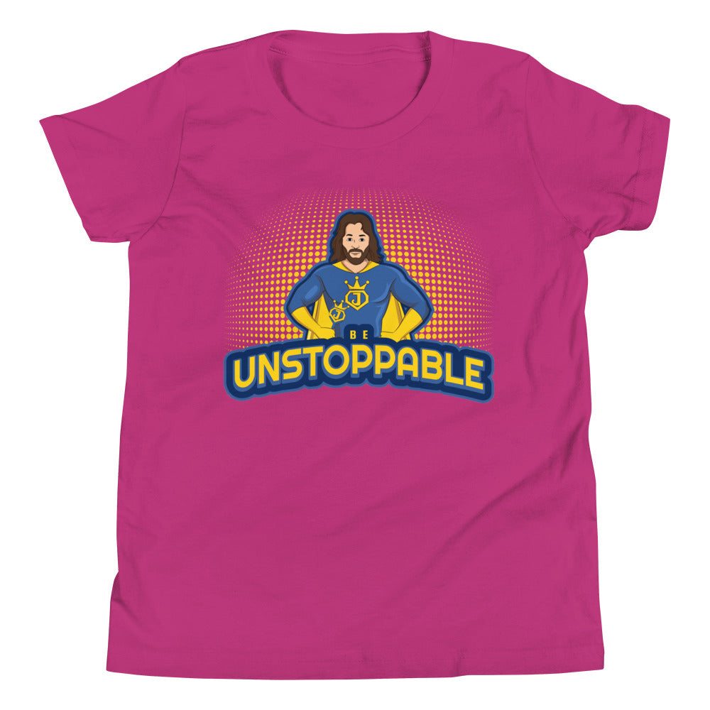 "Be Unstoppable" Jesus Pose Superhero Youth Tee Red