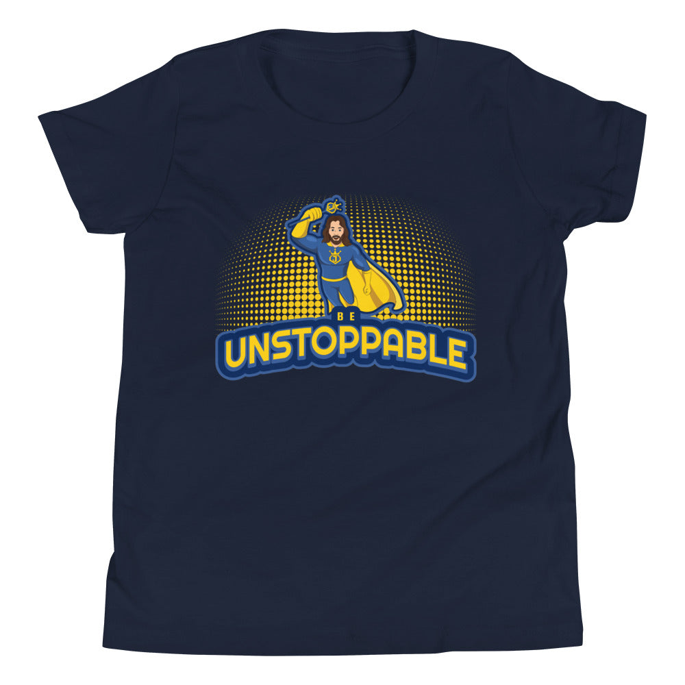 "Be Unstoppable" Jesus Action Superhero Youth Tee