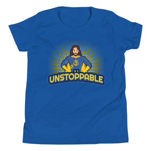 "Be Unstoppable" Jesus Pose Superhero Youth Tee Royal Blue